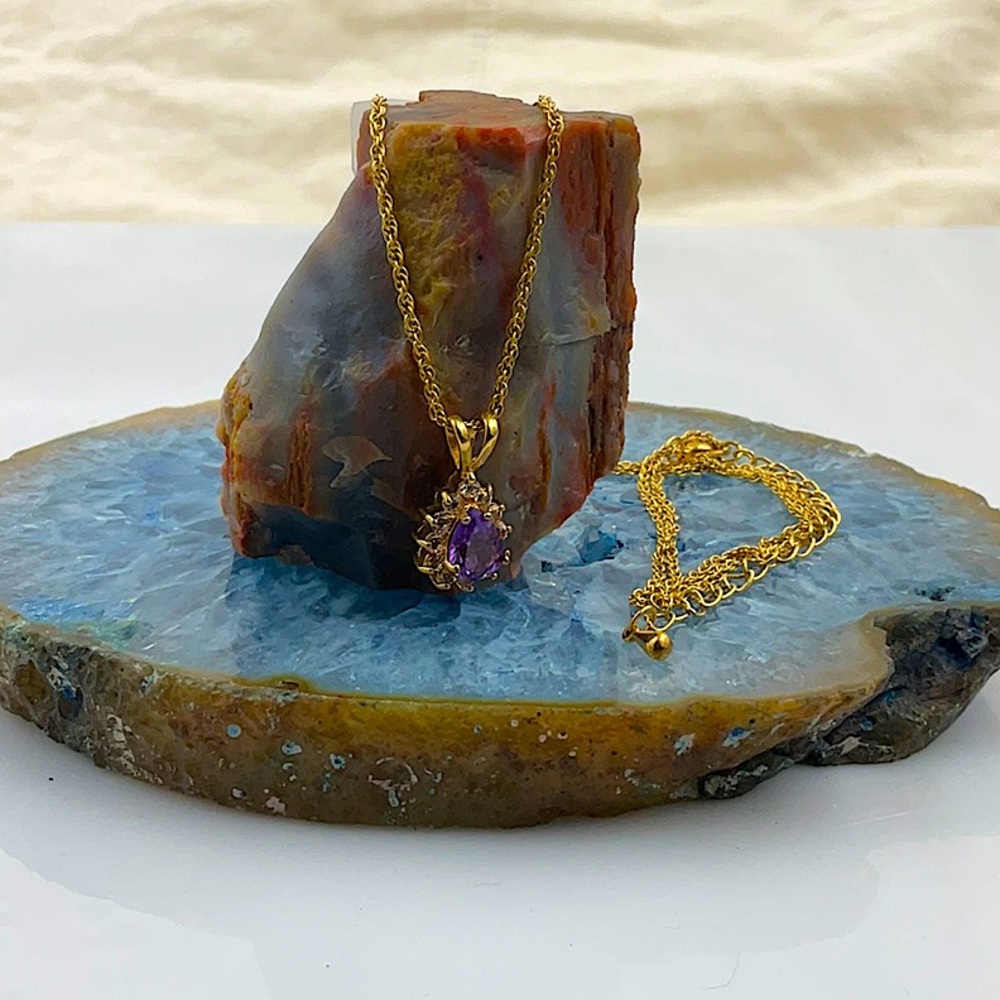Avon 20” W/3”Ext. Gold Necklace With Amethyst Pendant - Picture 2 of 6